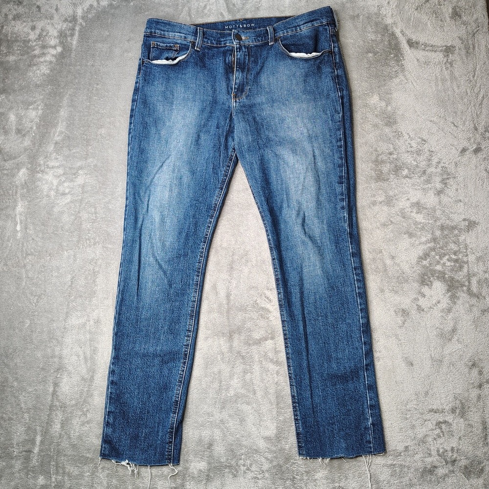Mott Bow Jeans Women's 31 Blue Boyfriend Medium Wash Raw Hem Low Rise Classic